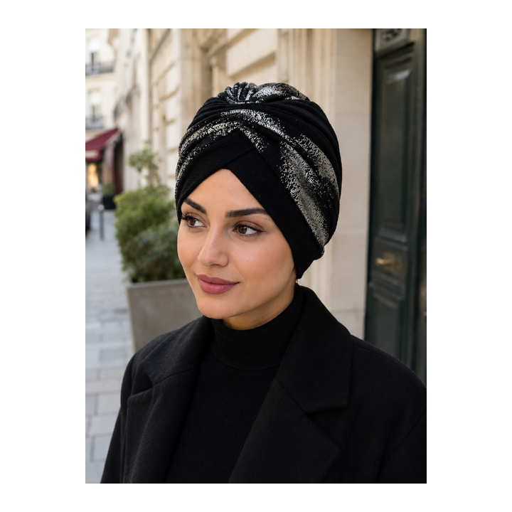 BONNET PLISSE CREPE IMPRESSION ARGENT OU DORE