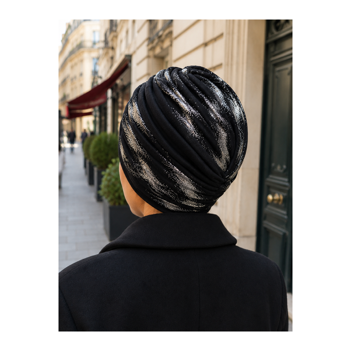 BONNET PLISSE CREPE IMPRESSION ARGENT OU DORE