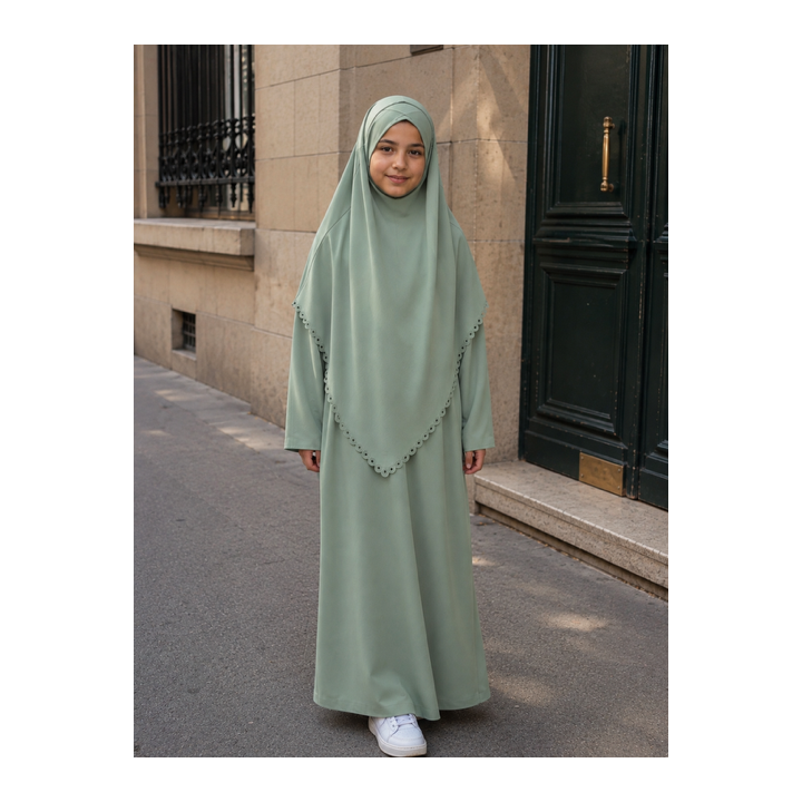 ROBE FILLE AVEC SON KHIMAR MOTIFS PERFORES