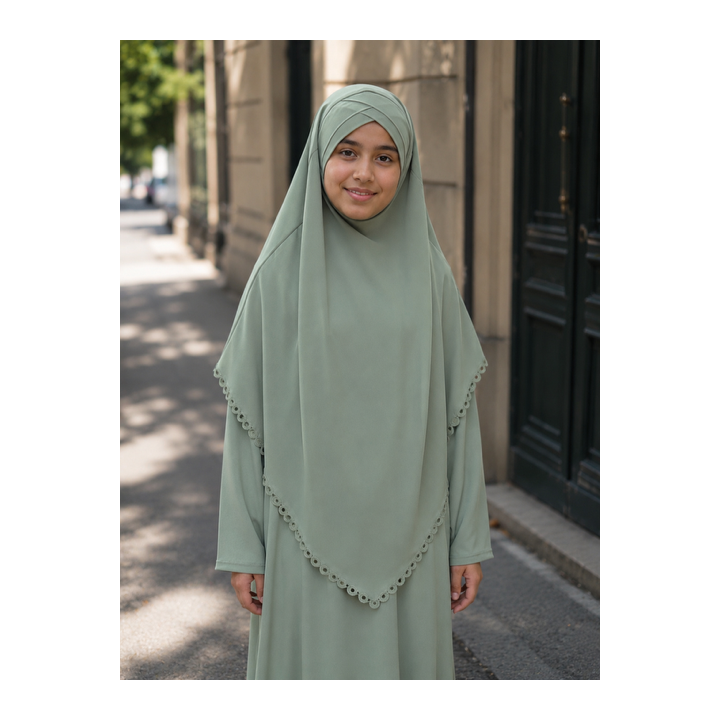 ROBE FILLE AVEC SON KHIMAR MOTIFS PERFORES